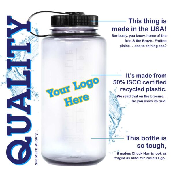 Image showing the quality of our Nalgene bottles. Nalgene bottles are made in the USA, recycled, and really tough.